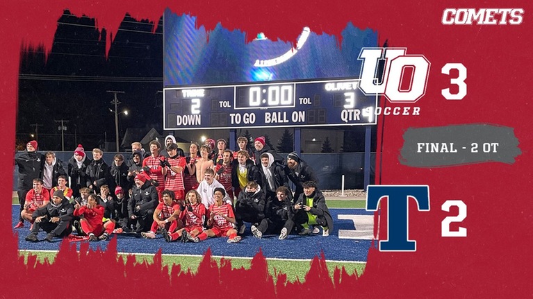 Men’s Soccer: Kouyate’s hat trick propels Olivet to 3-2 win over Trine and berth in MIAA Tournament championship game